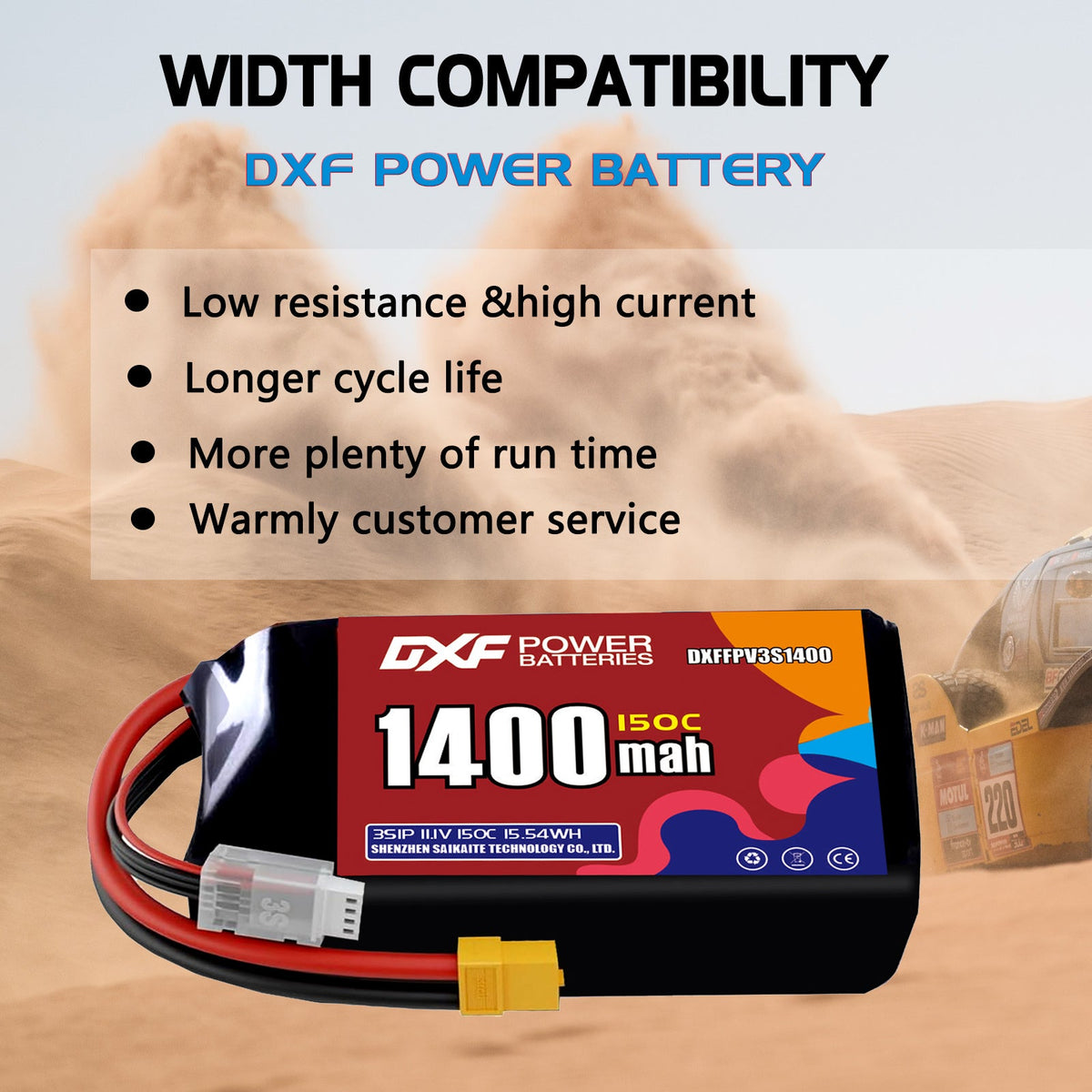 DXF 3S 11.1V 1400mAh 150C LiPo Battery for FPV Micro Drones (PH2.0 / JST / XT30 / SM / XT60 / EC5 / XT90 Options)