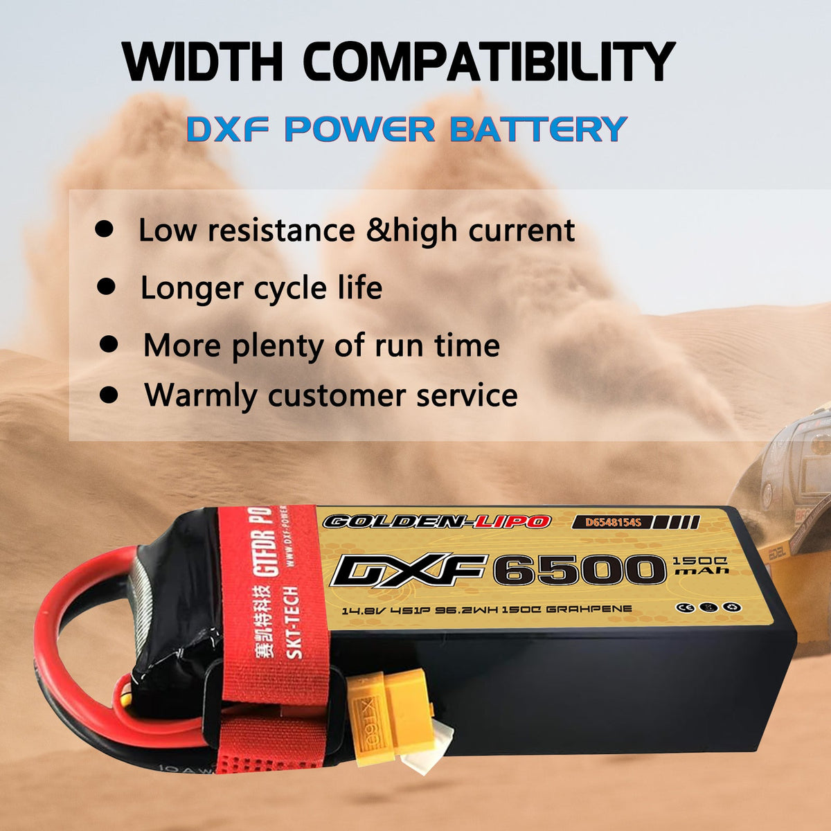 DXF Lipo Battery 4S 14.8V 6500mAh 150C Graphene Softcase with EC5 / T / TRX / XT60 / XT90 / XT150 / Q8s Plug for RC 1/8 1/10 Buggy Truck Car Off-Road Drone