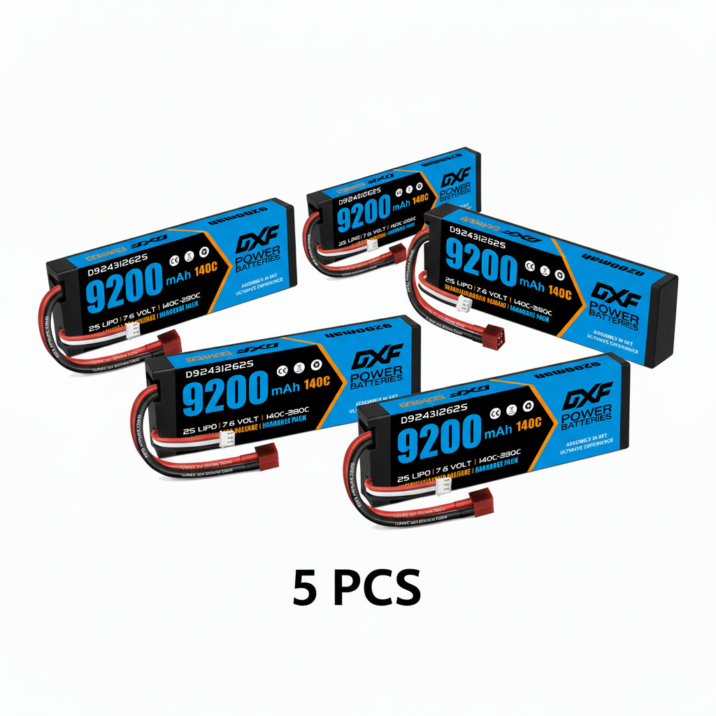 DXF 2S 7.6V 9200mAh 140C Hardcase LiPo Battery with 10AWG XT90 for 1/8 RC Cars, Boats, Trucks (2/4/6 Pack Available)