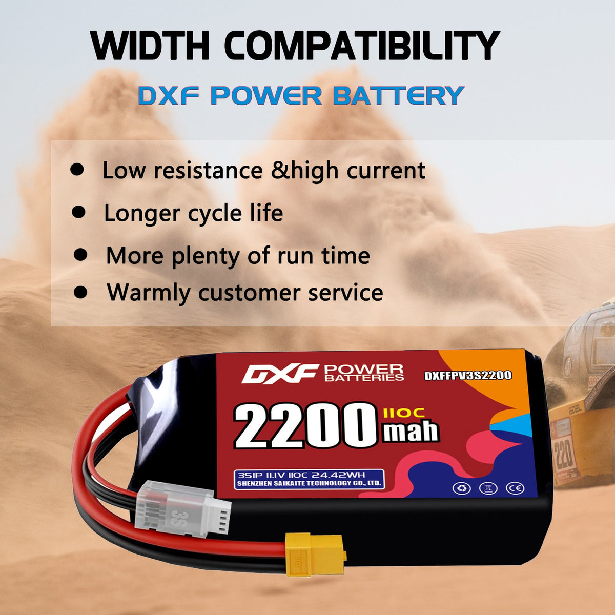 DXF LiPo Battery 3S 11.1V 2200mAh 110C with PH2.0 / JST / XT30 / SM / XT60 / EC5 / XT90 for FPV Drone Whoop Micro Racing