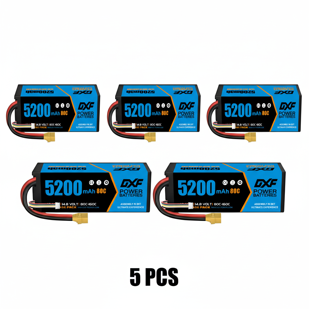 DXF 4S 14.8V 5200mAh 80C Hardcase LiPo Battery with XT90 & 10AWG Wire for RC Cars (1-6 Pack)