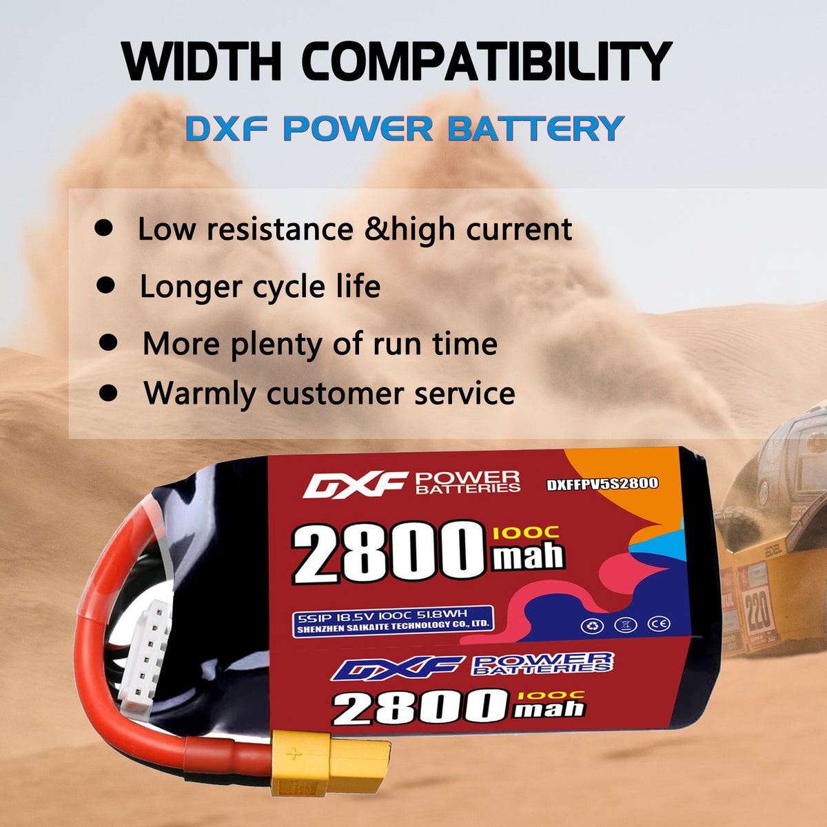 DXF 5S 18.5V 2800mAh 100C LiPo Battery for FPV Micro Drones (PH2.0 / JST / XT30 / SM / XT60 / EC5 / XT90 Options)