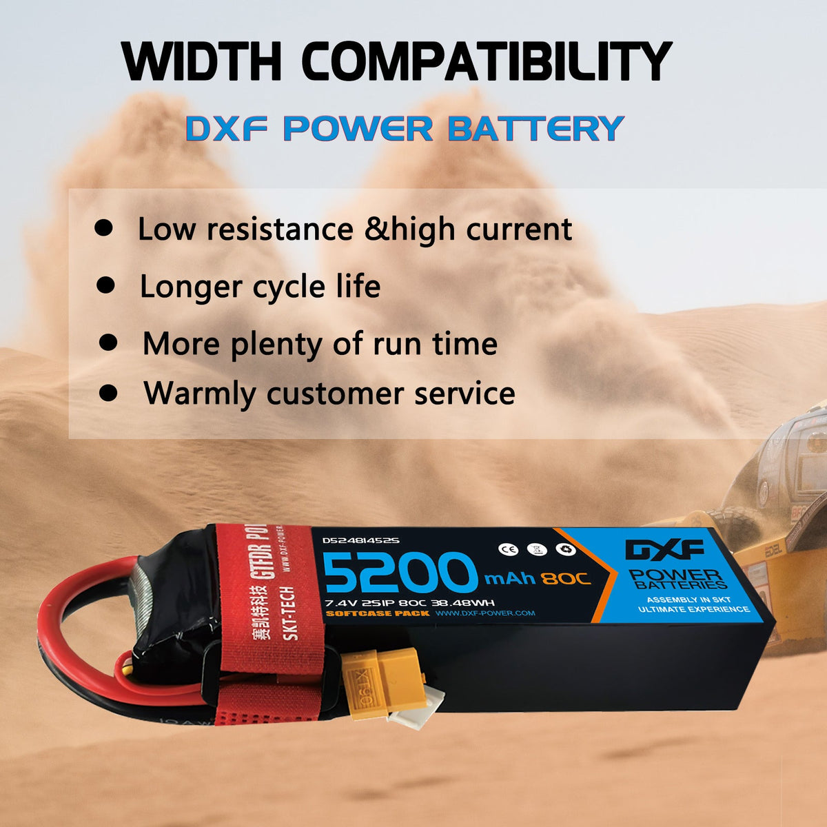 DXF Lipo Battery 2S 7.4V 5200mAh 80C Graphene Softcase with EC5 / T / TRX / XT60 / XT90 / XT150 / Q8s Plug for RC 1/8 1/10 Buggy Truck Car Off-Road Drone