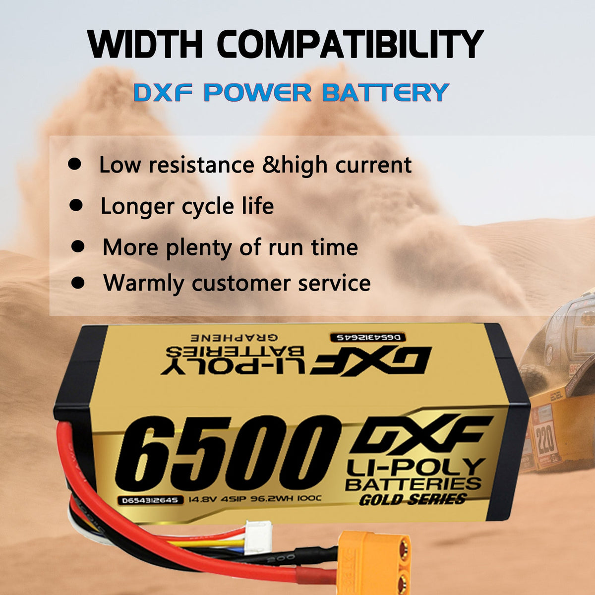 DXF LiPo Battery 4S 14.8V 6500mAh 100C Graphene Hardcase Gold with EC5 / T / TRX / XT60 / XT90 / XT150 / Q8s Plug for RC 1/8 1/10 Buggy Truck Car Off-Road Drone