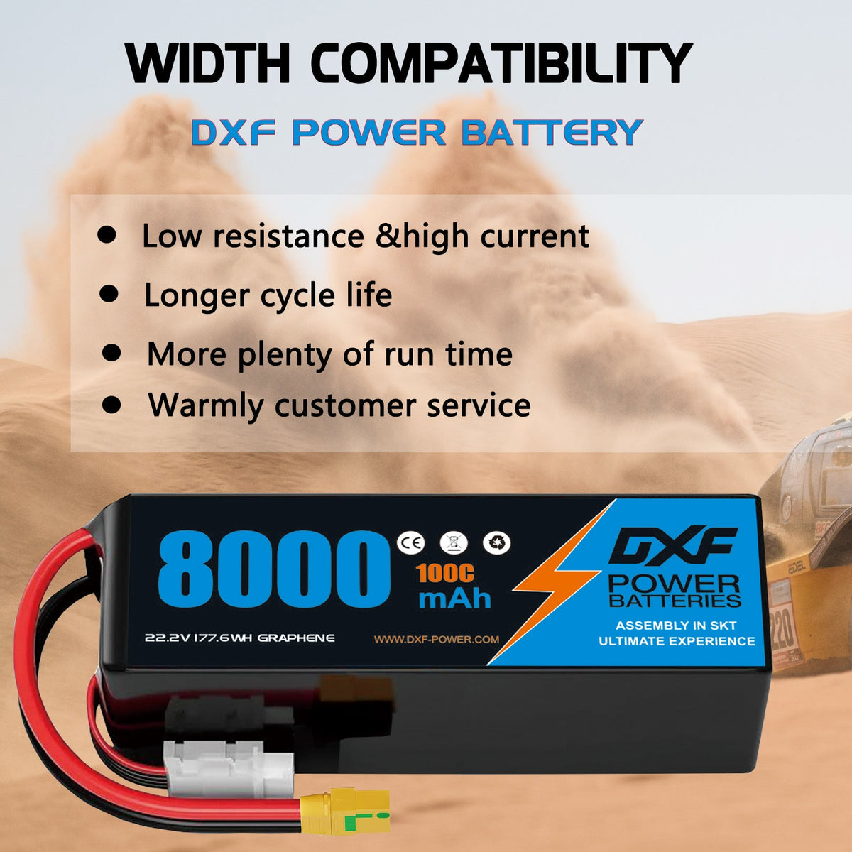 DXF 6S 22.2V 8000mAh 100C Soft Case LiPo Battery with 10AWG Wire for RC Cars, Trucks, Boats & Drones (1-6 Pack)