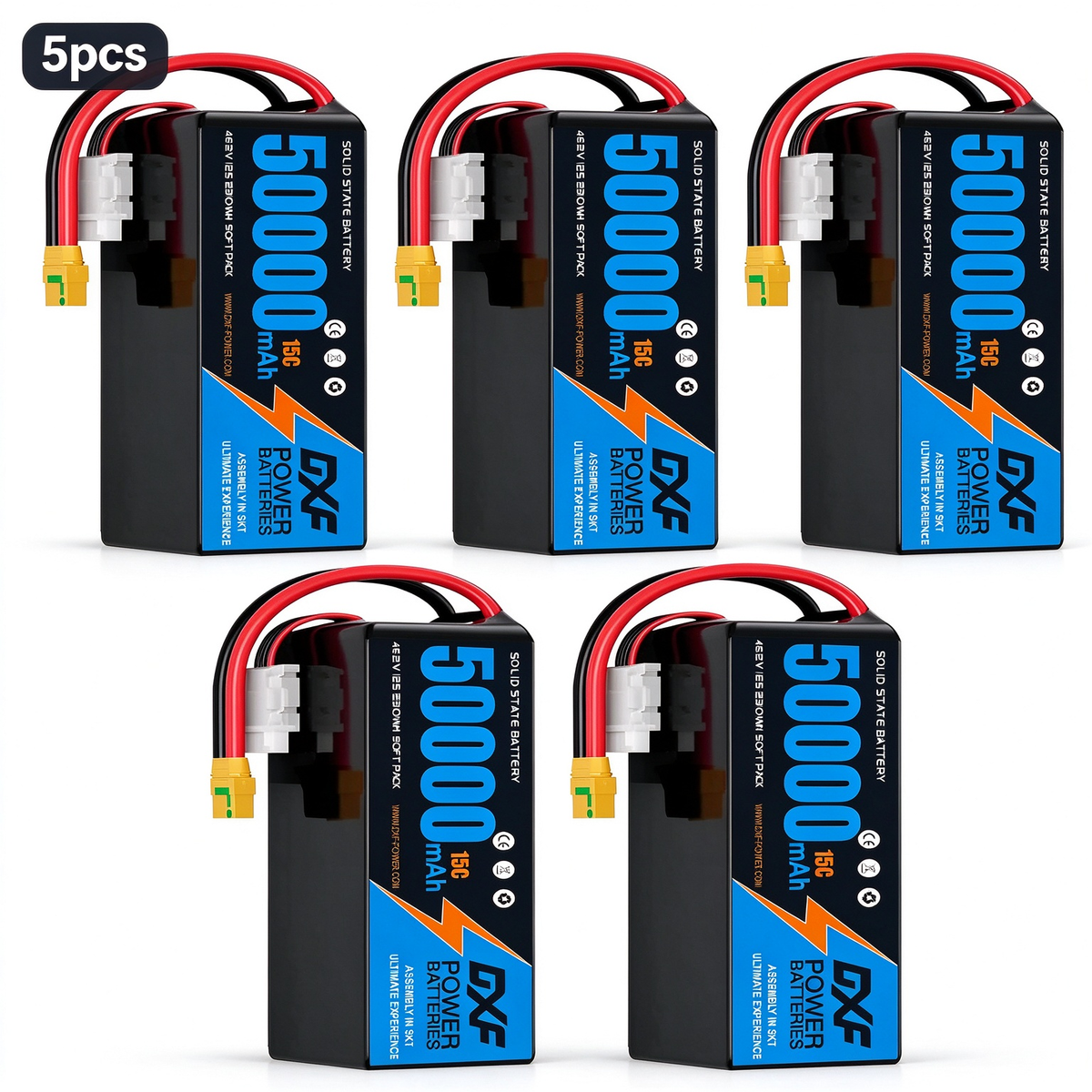DXF SEMI-SOLID 12S 46.2V 50000mAh 15C Soft Case LiPo Battery with 8AWG Wire for Toy Cars, Boats, UAVs & Drones (1-6 Pack)
