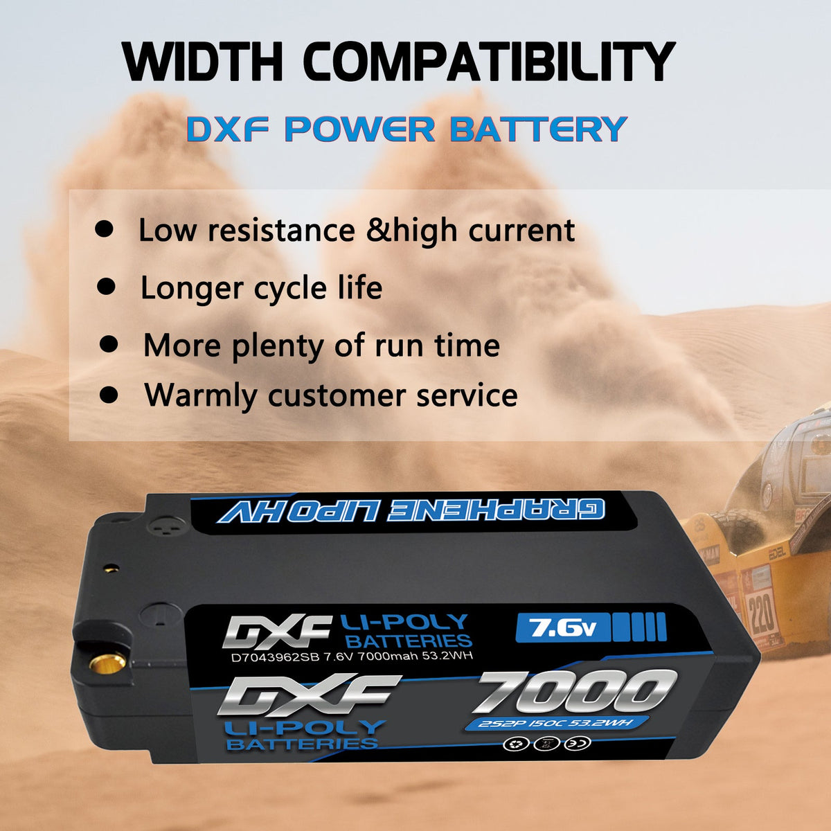DXF LiPo Battery 2S2P HV 7.6V 7000mAh 150C Graphene Gray with 5mm Bullet / EC5 / T / TRX / XT60 / XT90 / XT150 / Q8s Plug for RC 1/10 1/8 1/5 Scale Car Racing