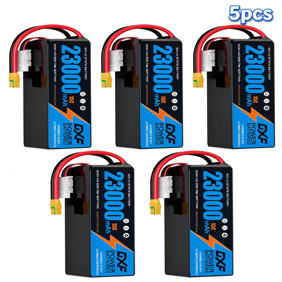 DXF SEMI-SOLID 14S 53.9V 23000mAh 15C Soft Case LiPo Battery with 8AWG Wire for Toy Cars, Boats, UAVs & Drones (1-6 Pack)