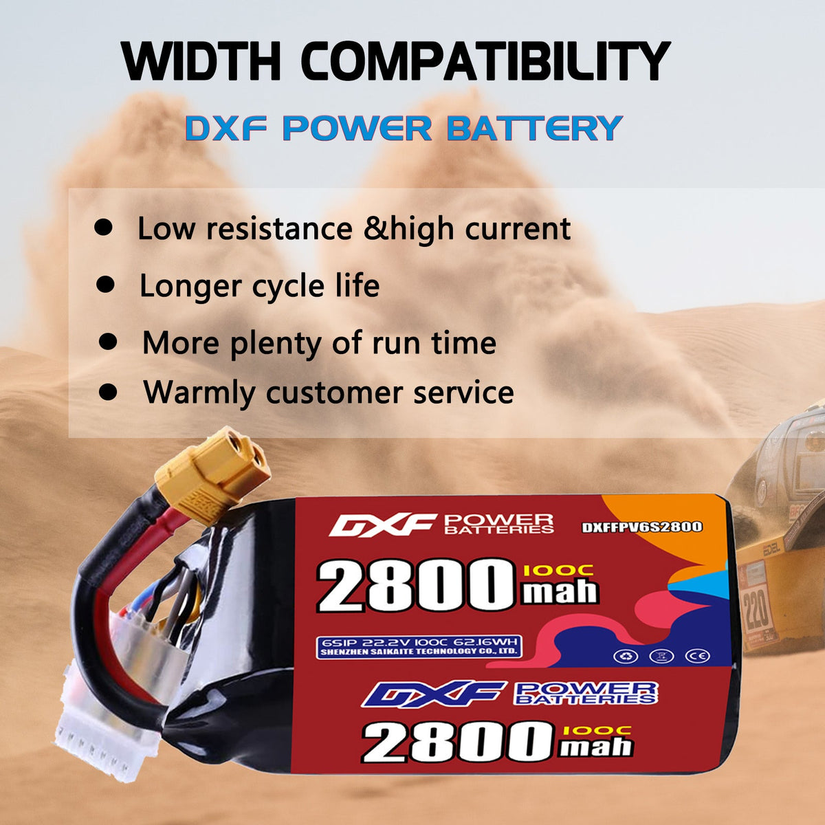 DXF 6S 22.2V 2800mAh 100C LiPo Battery for FPV Micro Drones (PH2.0 / JST / XT30 / SM / XT60 / EC5 / XT90 Options)