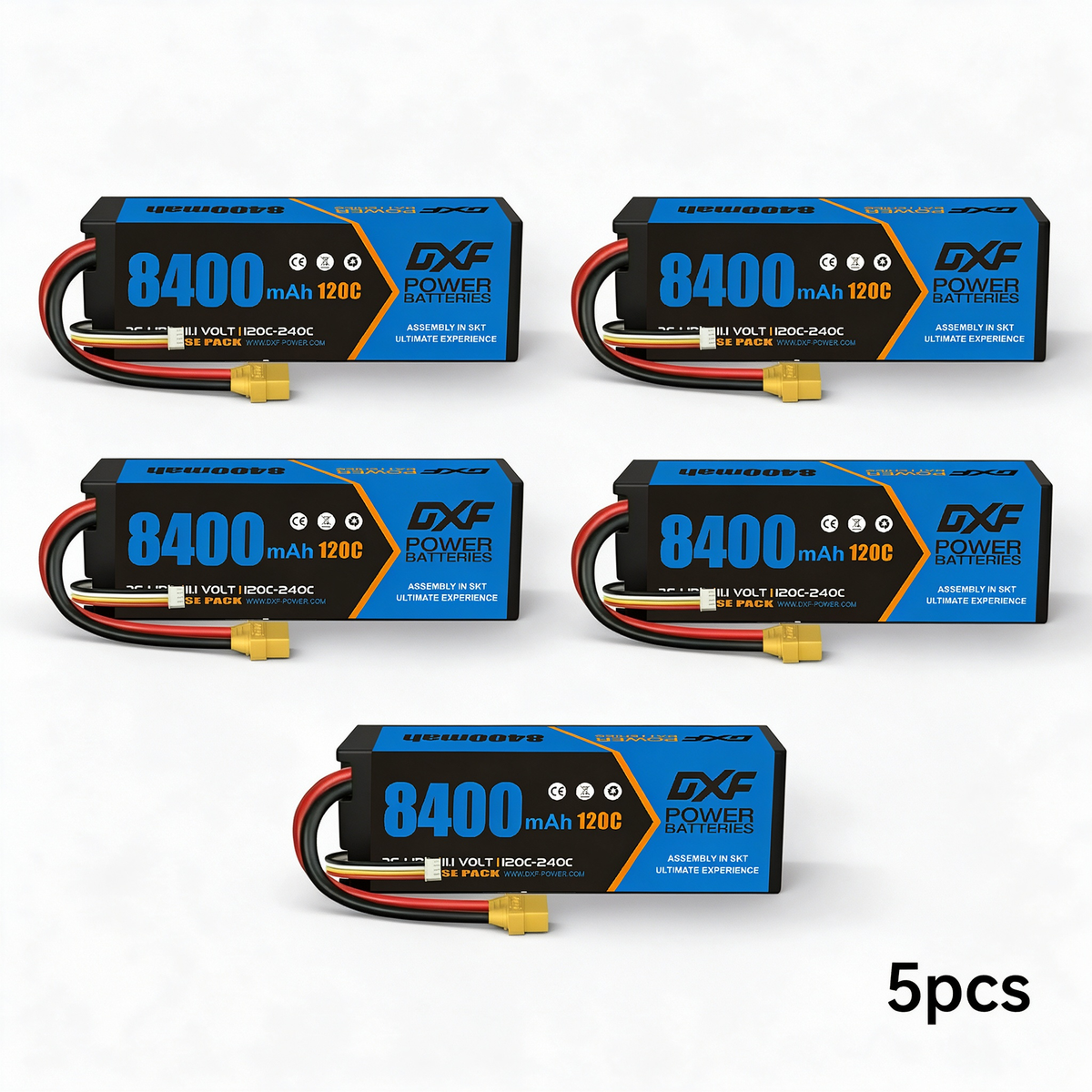 DXF BLUE Series 3S 11.1V 8400mAh 120C Graphene Hardcase LiPo Battery with 10AWG XT90 Plug for RC Car Truck (1-6 Pack)