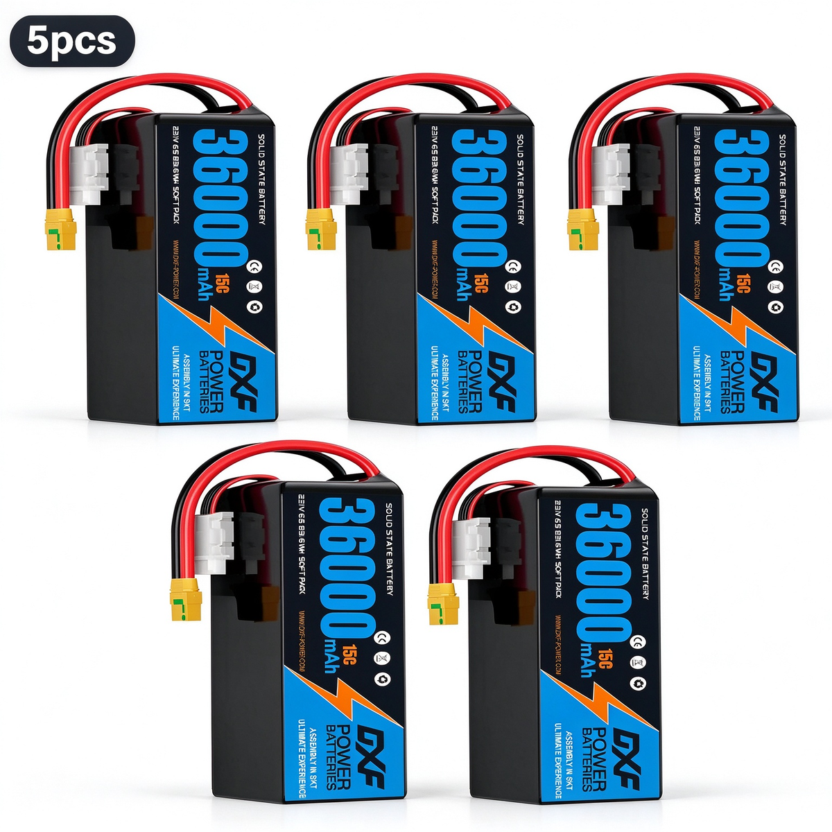 DXF 6S 23.1V 36000mAh 15C Soft Case LiPo Battery with 8AWG Wire for Toy Cars, Boats, UAVs & Drones (1-6 Pack)