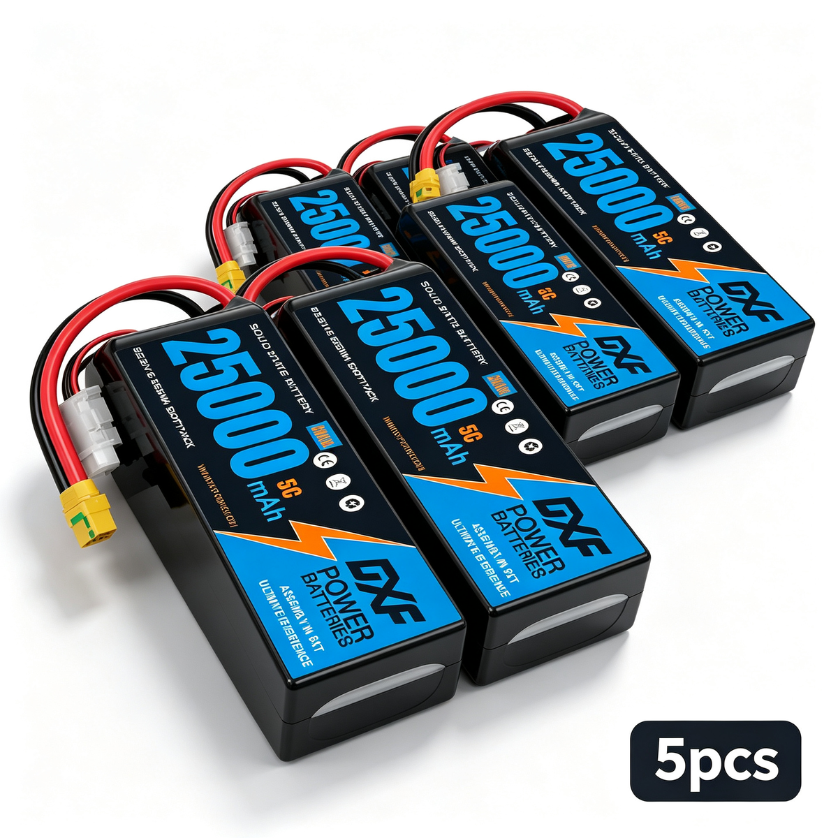 DXF 6S 22.2V 25000mAh 5C Soft Case LiPo Battery with 8AWG Wire for Toy Cars, Boats, UAVs & Drones (1-6 Pack)
