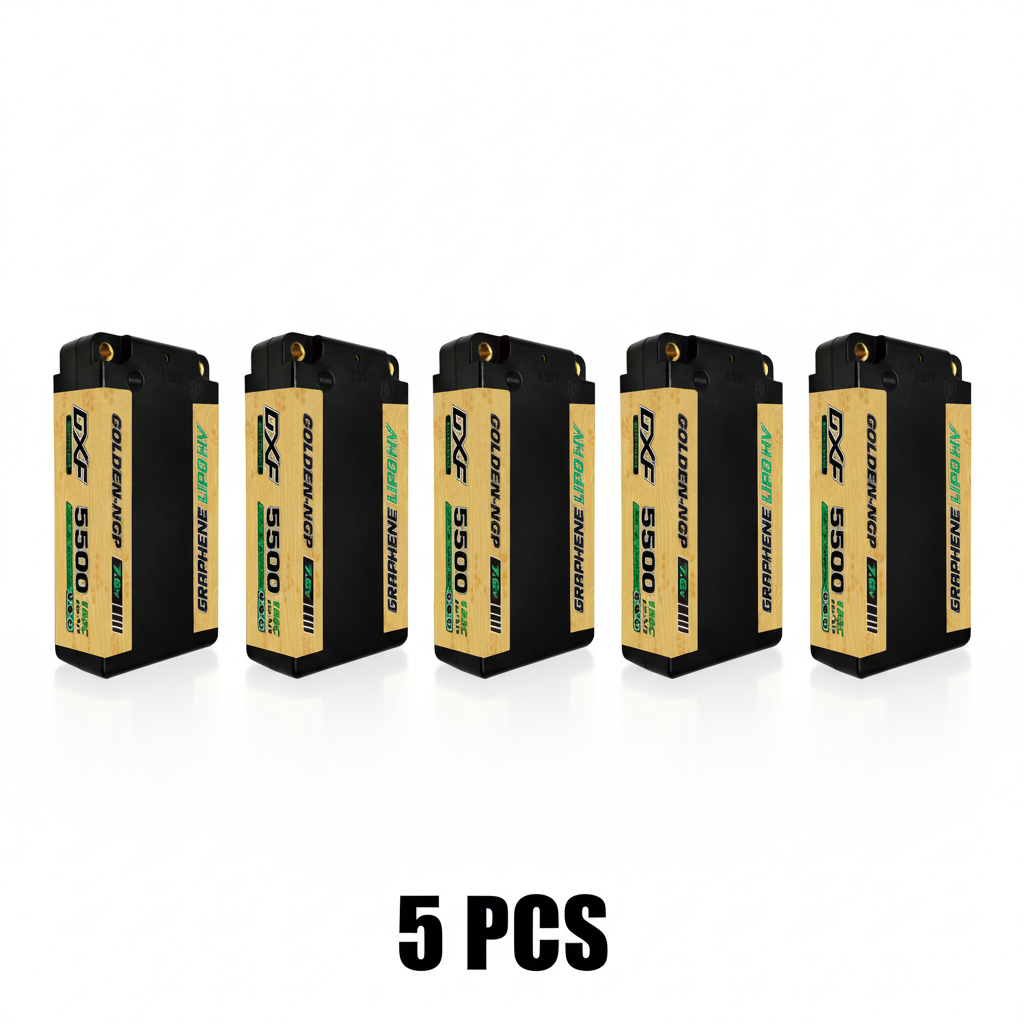 DXF 2S Shorty 7.6V 5500mAh 150C NGP PLUS Graphene Hardcase LiPo Battery with 5mm Bullet to Deans Plug for 1/10 RC Buggies, Touring Cars & Trucks (1-6 Pack Available)