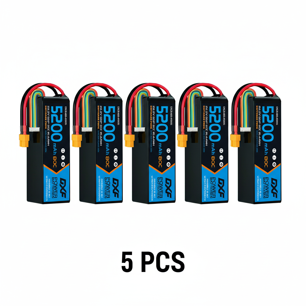 DXF 6S 22.2V 5200mAh 80C Softcase LiPo Battery with XT60 & 10AWG Wire for 1/8 RC Cars (1-6 Pack)