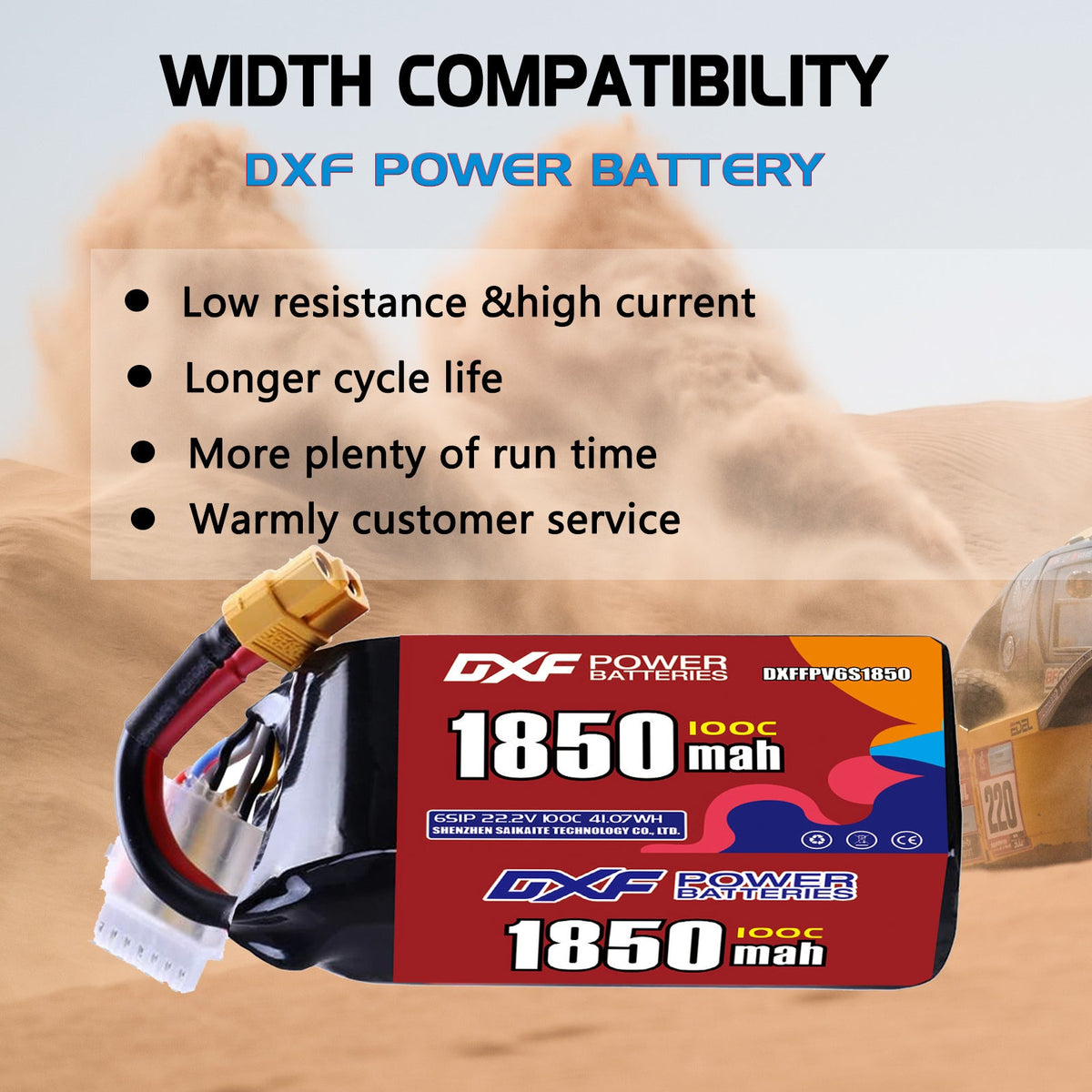 DXF 6S 22.2V 1850mAh 100C LiPo Battery for FPV Micro Drones (PH2.0 / JST / XT30 / SM / XT60 / EC5 / XT90 Options)