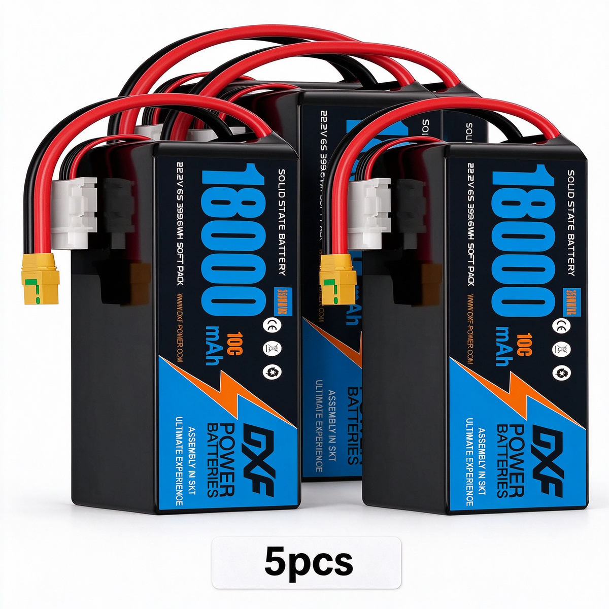 DXF SEMI-SOLID 6S 22.2V 18000mAh 10C Soft Case LiPo Battery with 8AWG Wire for UAVs & Drones (1-6 Pack)