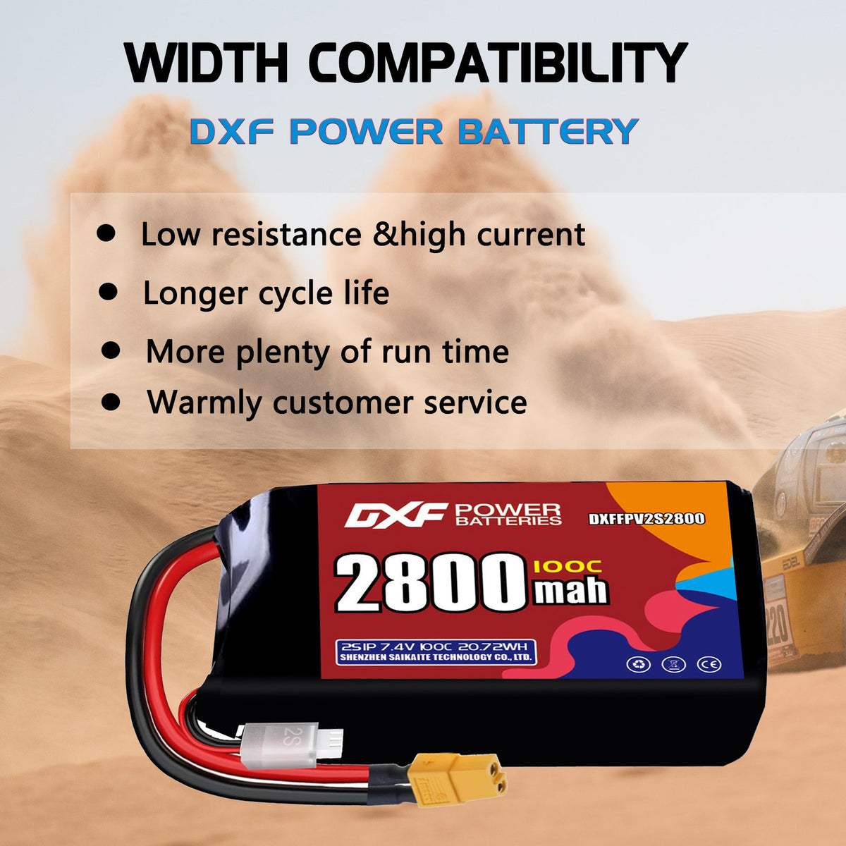 DXF 2S 7.4V 2800mAh 100C LiPo Battery for FPV Micro Drones (PH2.0 / JST / XT30 / SM / XT60 / EC5 / XT90 Options)