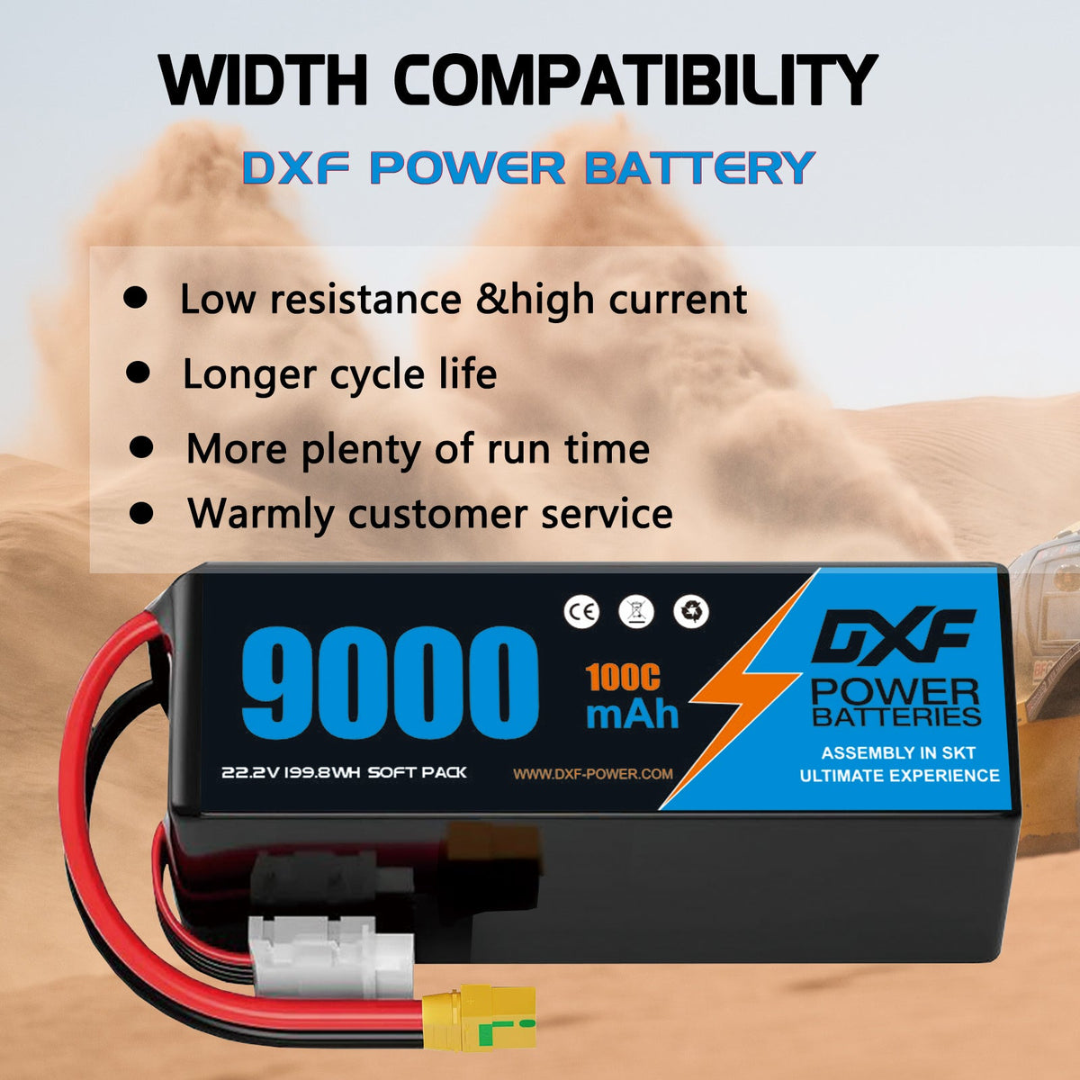 DXF LiPo Battery 6S 22.2V 9000mAh 100C Graphene Softcase Blue with EC5 / T / TRX / XT60 / XT90 / XT150 / Q8s Plug for RC 1/8 1/10 Buggy Truck Car Off-Road Drone