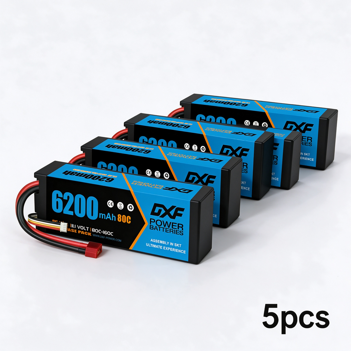 DXF 3S 11.1V 6200mAh 80C Graphene Hardcase LiPo Battery with Deans/T-Plug & 10AWG Wire (1-6 Pack)