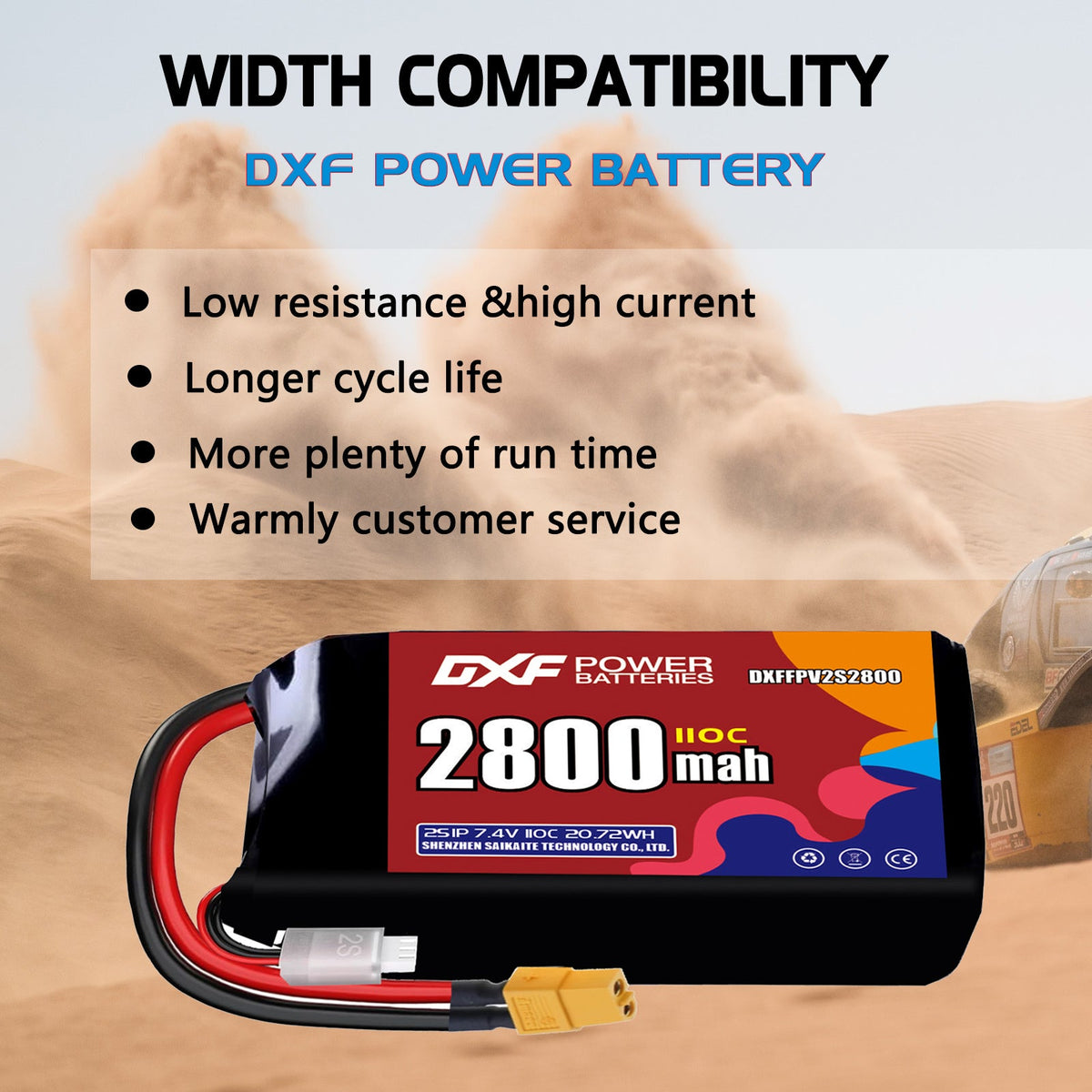 DXF LiPo Battery 2S 7.4V 2800mAh 110C with PH2.0 / JST / XT30 / SM / XT60 / EC5 / XT90 for FPV Drone Whoop Micro Racing