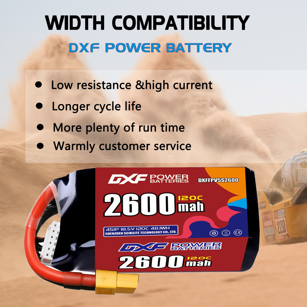 DXF 5S 18.5V 2600mAh 120C LiPo Battery for FPV Micro Drones (PH2.0 / JST / XT30 / SM / XT60 / EC5 / XT90 Options)