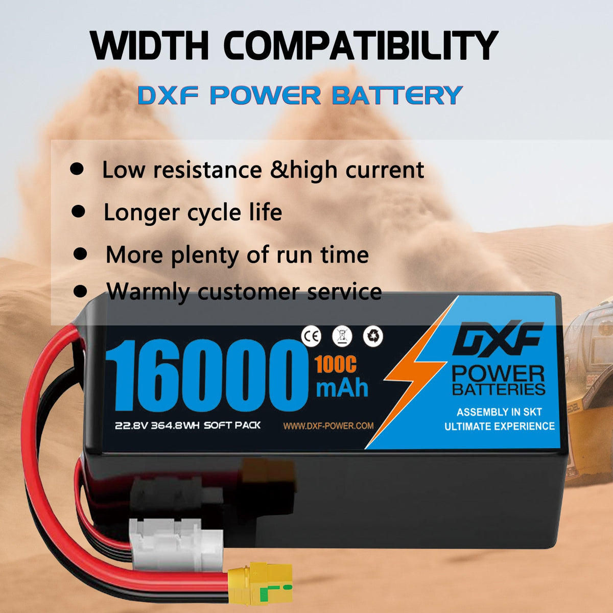 DXF LiPo Battery 6S HV 22.8V 16000mAh 100C Graphene Softcase Blue with EC5 / T / TRX / XT60 / XT90 / XT150 / Q8s Plug for RC 1/8 1/10 Buggy Truck Car Off-Road Drone