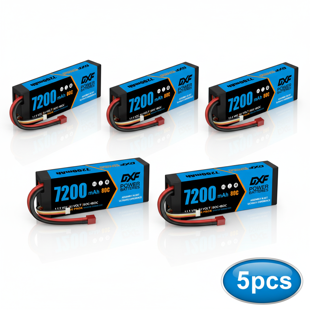 DXF BLUE Series 3S 11.1V 7200mAh 80C Hardcase LiPo Battery with Deans/T-Plug & 10AWG Wire (1-6 Pack)