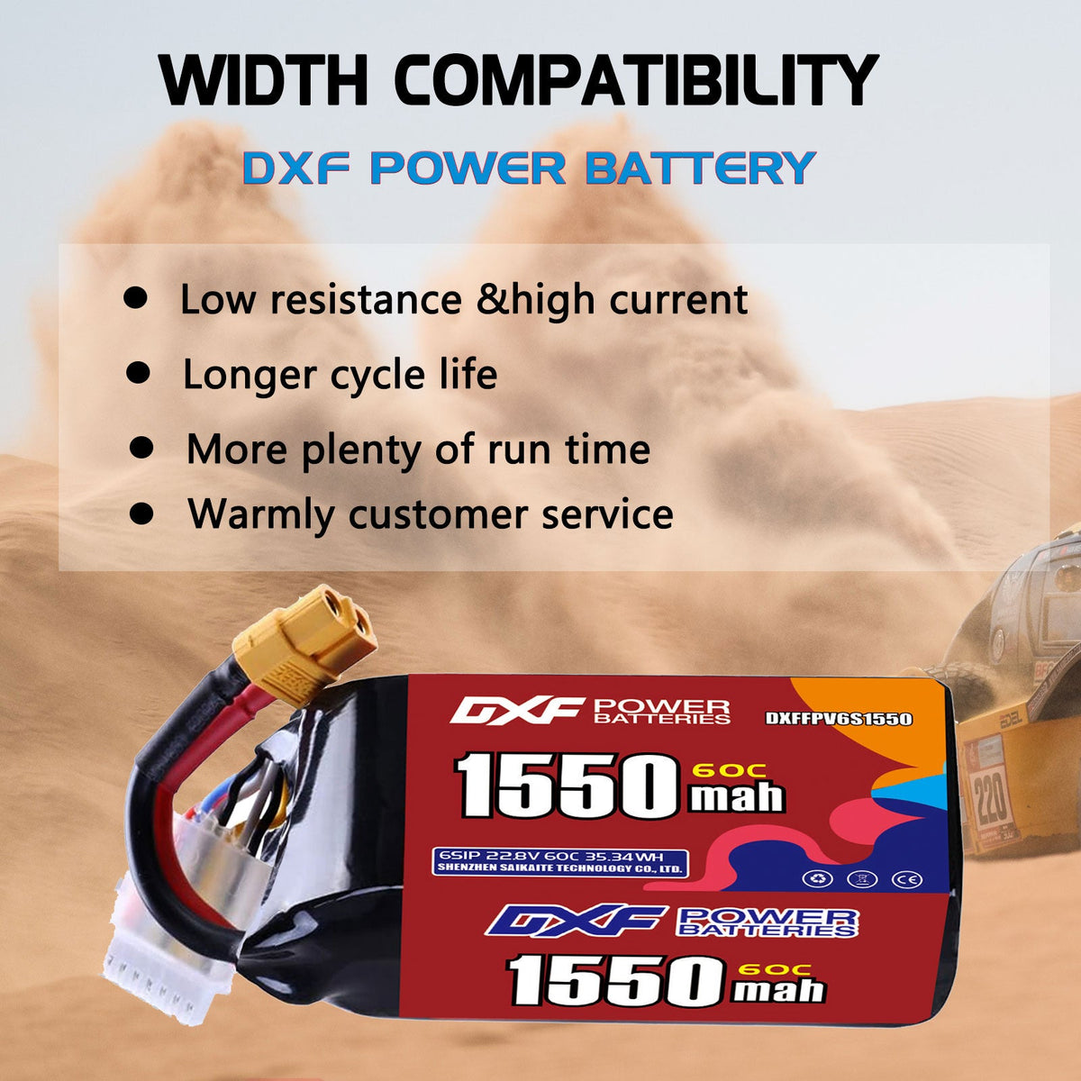 DXF LiPo Battery 6S HV 22.8V 1550mAh 60C with PH2.0 / JST / XT30 / SM / XT60 / EC5 / XT90 for FPV Drone Whoop Micro Racing