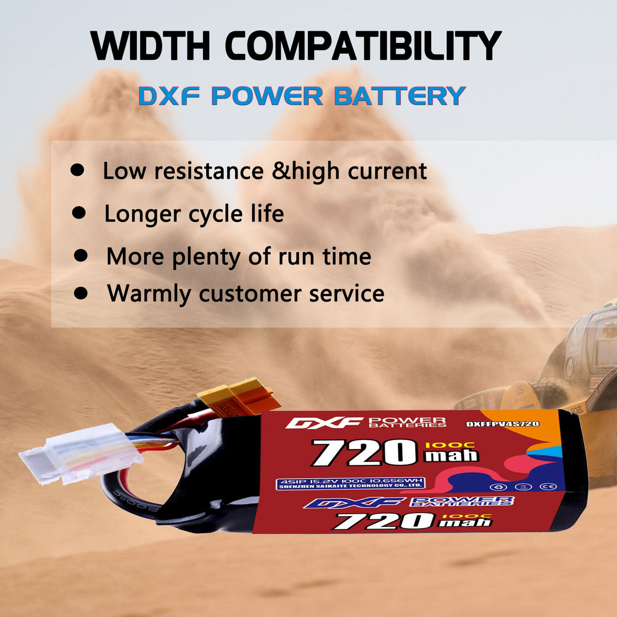 DXF 4S 15.2V 720mAh 100C LiPo Battery for FPV Micro Drones (PH2.0 / JST / XT30 / SM / XT60 / EC5 / XT90 Options)