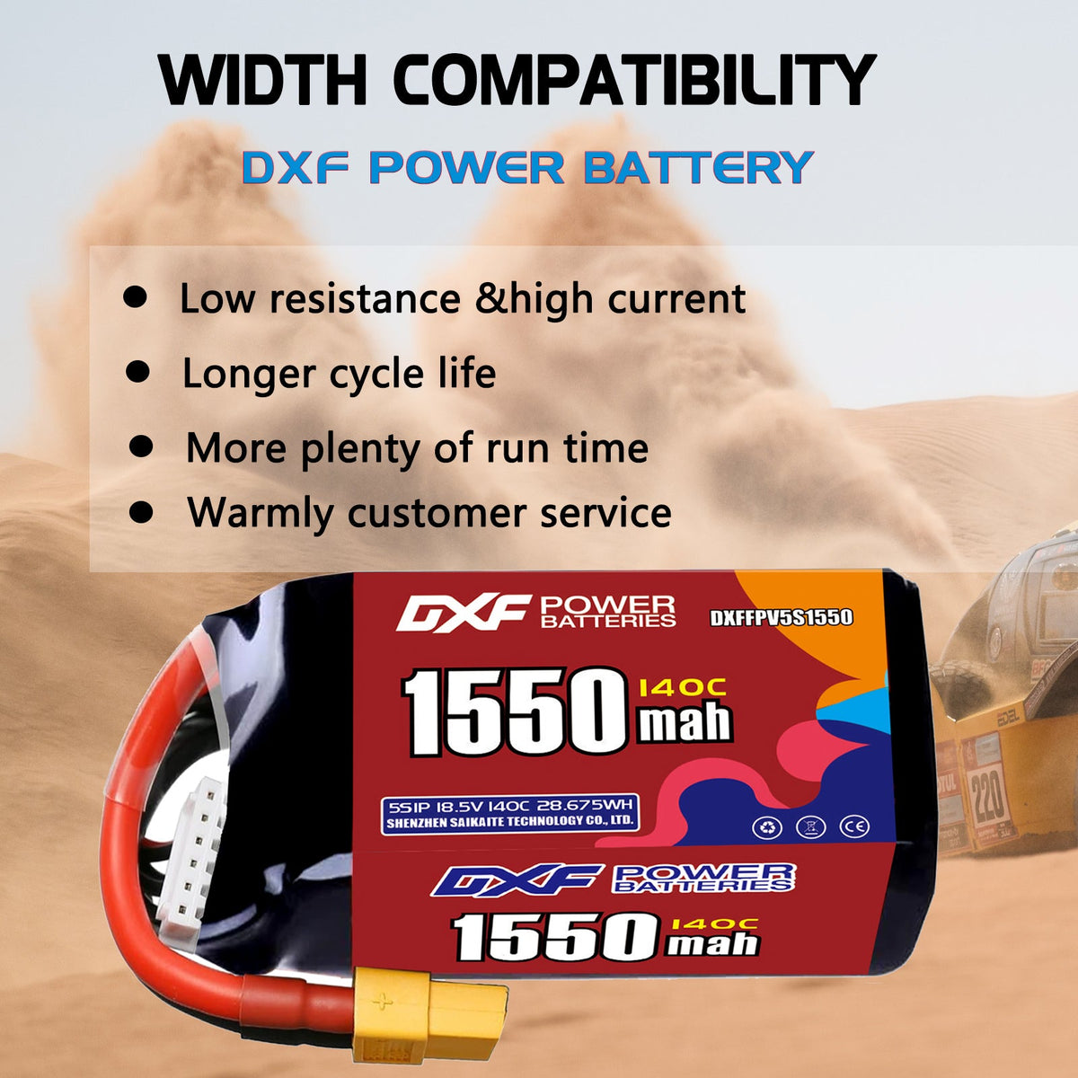 DXF 5S 18.5V 1550mAh 140C LiPo Battery for FPV Micro Drones (PH2.0 / JST / XT30 / SM / XT60 / EC5 / XT90 Options)