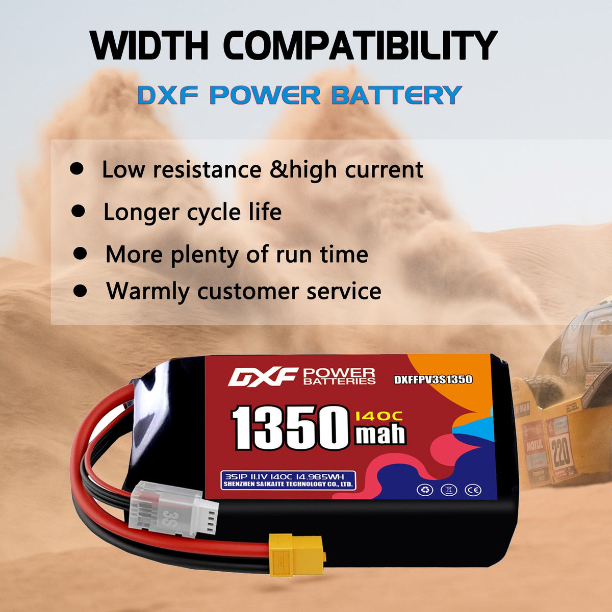 DXF 3S 11.1V 1350mAh 140C LiPo Battery for FPV Micro Drones (PH2.0 / JST / XT30 / SM / XT60 / EC5 / XT90 Options)