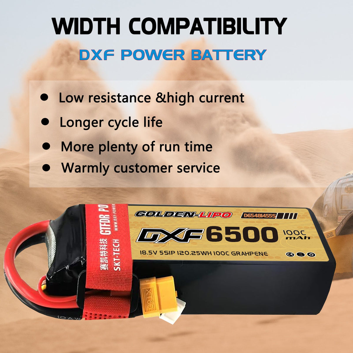 DXF Lipo Battery 5S 18.5V 6500mAh 100C Graphene Softcase with EC5 / T / TRX / XT60 / XT90 / XT150 / Q8s Plug for RC 1/8 1/10 Buggy Truck Car Off-Road Drone