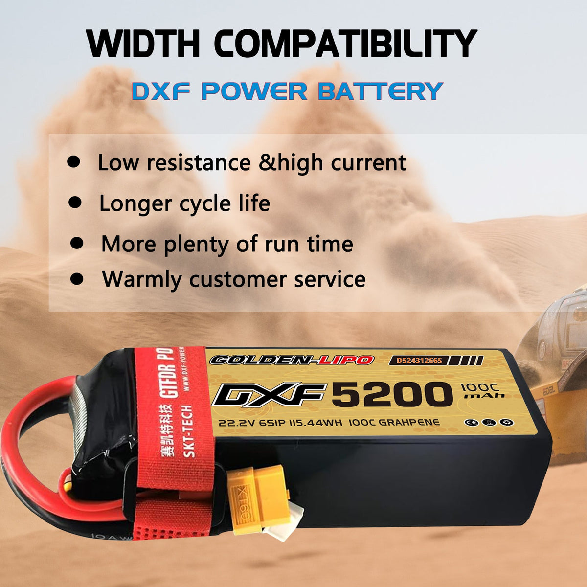 DXF Lipo Battery 6S 22.2V 5200mAh 100C Graphene Softcase with EC5 / T / TRX / XT60 / XT90 / XT150 / Q8s Plug for RC 1/8 1/10 Buggy Truck Car Off-Road Drone