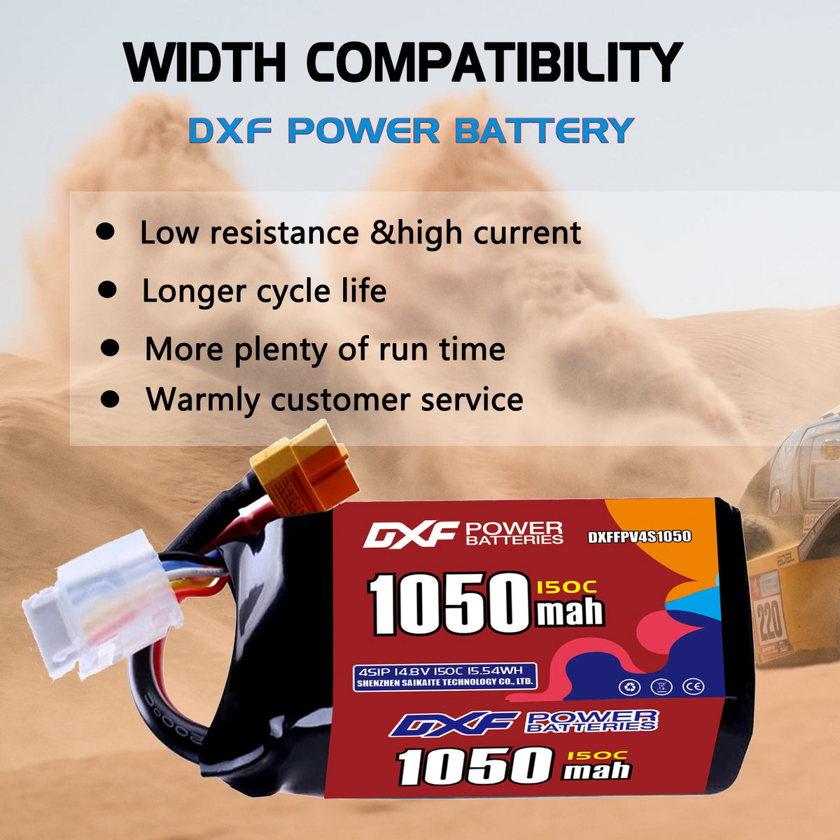 DXF 4S 14.8V 1050mAh 150C LiPo Battery for FPV Micro Drones (PH2.0 / JST / XT30 / SM / XT60 / EC5 / XT90 Options)
