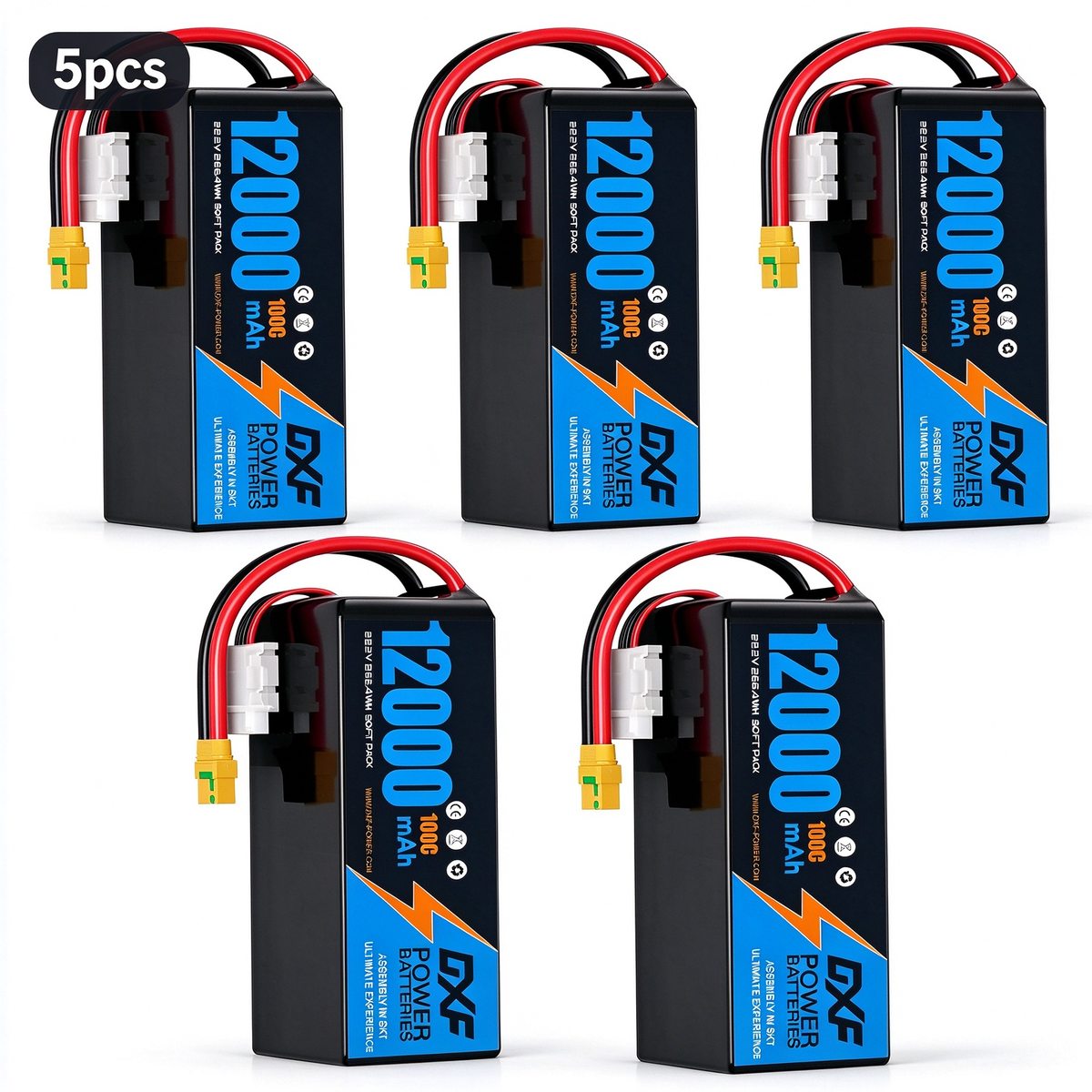 DXF 6S 22.2V 12000mAh 100C Soft Case LiPo Battery with 8AWG Wire for Toy Cars, Boats, UAVs & Drones (1-6 Pack)