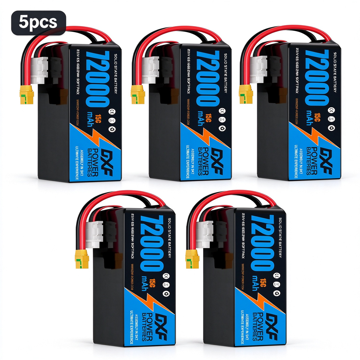 DXF 6S 23.1V 72000mAh 15C Soft Case LiPo Battery with 8AWG Wire for Toy Cars, Boats, UAVs & Drones (1-6 Pack)