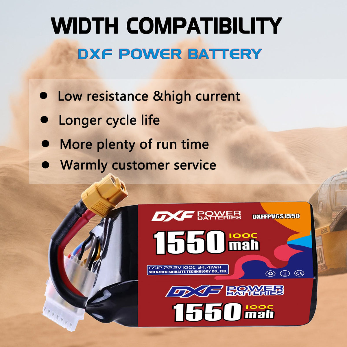DXF 6S 22.2V 1550mAh 100C LiPo Battery for FPV Micro Drones (PH2.0 / JST / XT30 / SM / XT60 / EC5 / XT90 Options)