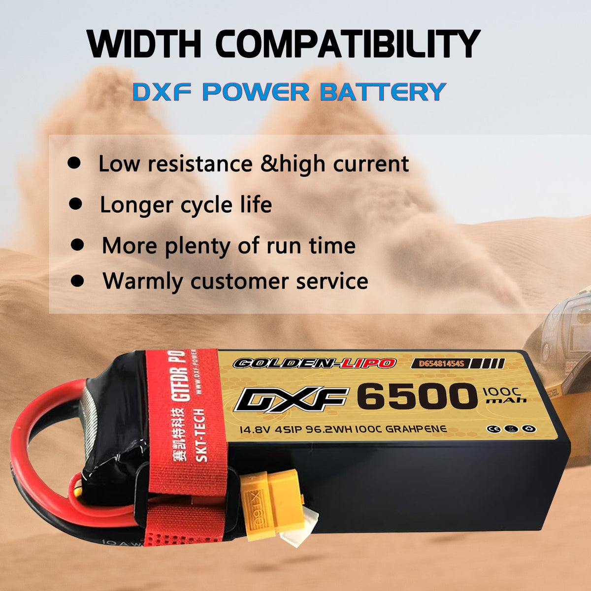 DXF Lipo Battery 4S 14.8V 6500mAh 100C Graphene Softcase with EC5 / T / TRX / XT60 / XT90 / XT150 / Q8s Plug for RC 1/8 1/10 Buggy Truck Car Off-Road Drone