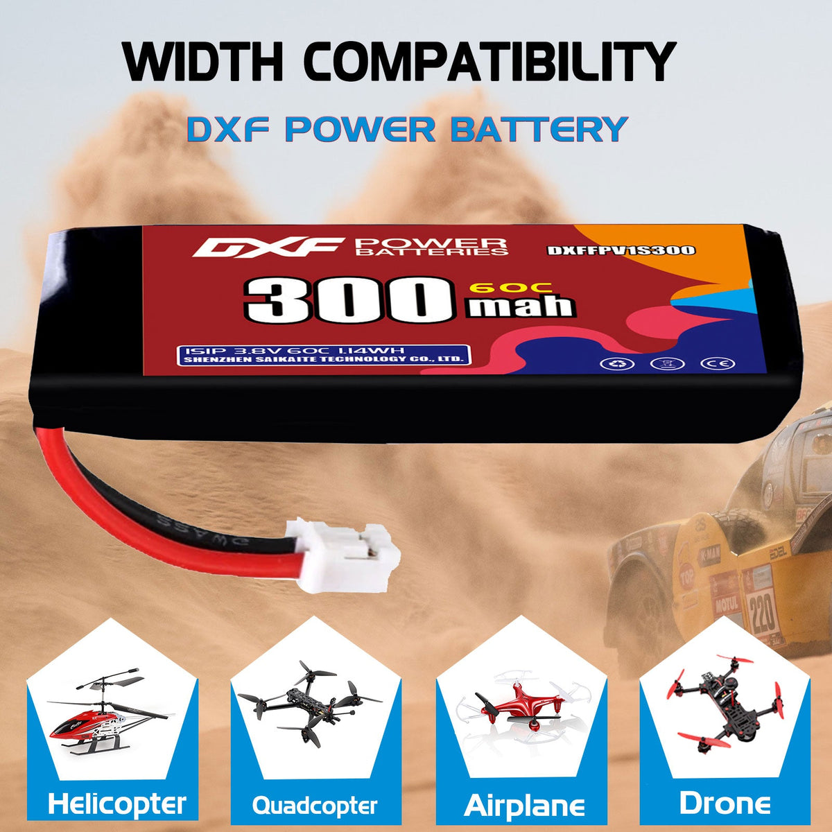DXF LiPo Battery 1S HV 3.8V 300mAh 60C with PH2.0 / JST / XT30 / SM / XT60 / EC5 / XT90 for FPV Drone Whoop Micro Racing