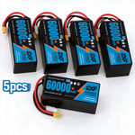 DXF 6S 22.2V 66000mAh 5C Soft Case LiPo Battery with 8AWG Wire for Toy Cars, Boats, UAVs & Drones (1-6 Pack)