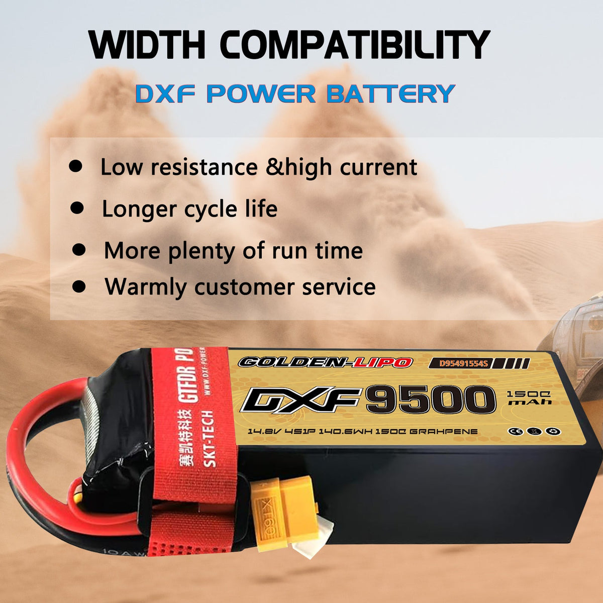 DXF LiPo Battery 4S 14.8V 9500mAh 150C Graphene Softcase with EC5 / T / TRX / XT60 / XT90 / XT150 / Q8s Plug for RC 1/8 1/10 Buggy Truck Car Off-Road Drone
