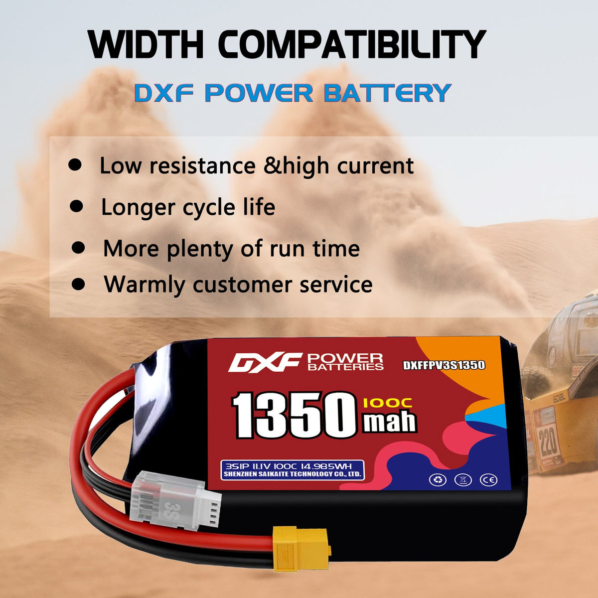 DXF 3S 11.1V 1350mAh 100C LiPo Battery for FPV Micro Drones (PH2.0 / JST / XT30 / SM / XT60 / EC5 / XT90 Options)