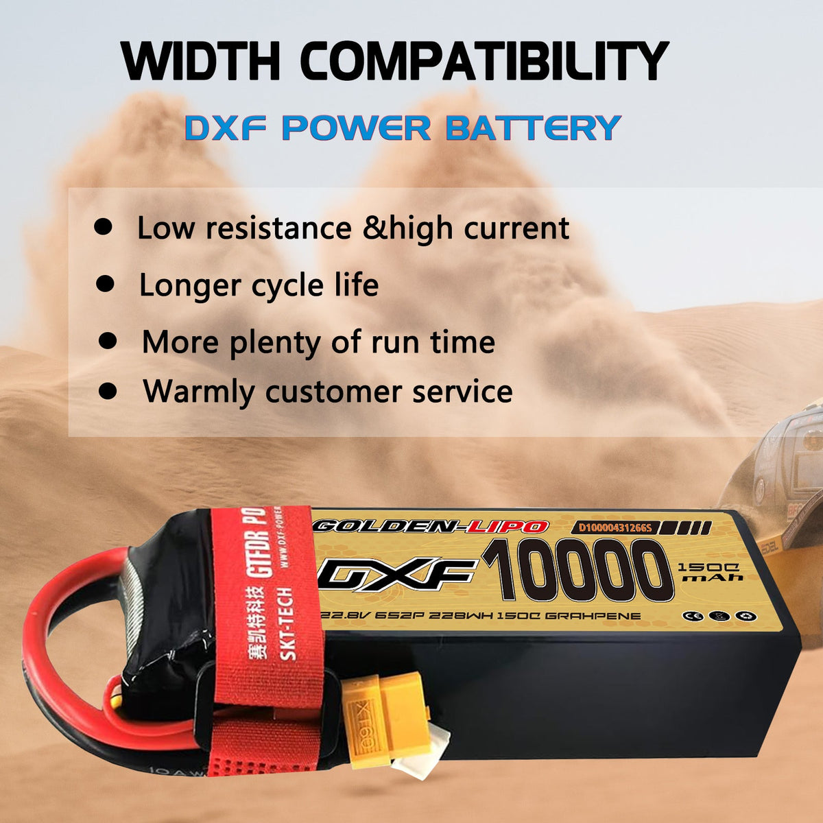 DXF Lipo Battery 6S HV 22.8V 10000mAh 150C GoldSeries Graphene Softcase with EC5 / T / TRX / XT60 / XT90 / XT150 / Q8s Plug for RC 1/8 1/10 Buggy Truck Car Off-Road Drone