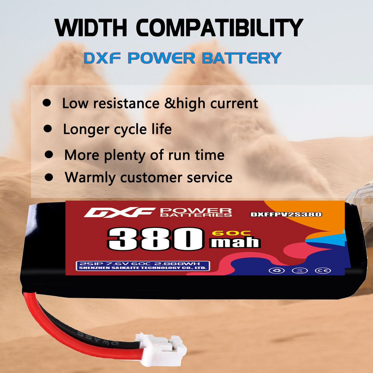 DXF LiPo Battery 2S HV 7.6V 380mAh 60C with PH2.0 / JST / XT30 / SM / XT60 / EC5 / XT90 for FPV Drone Whoop Micro Racing