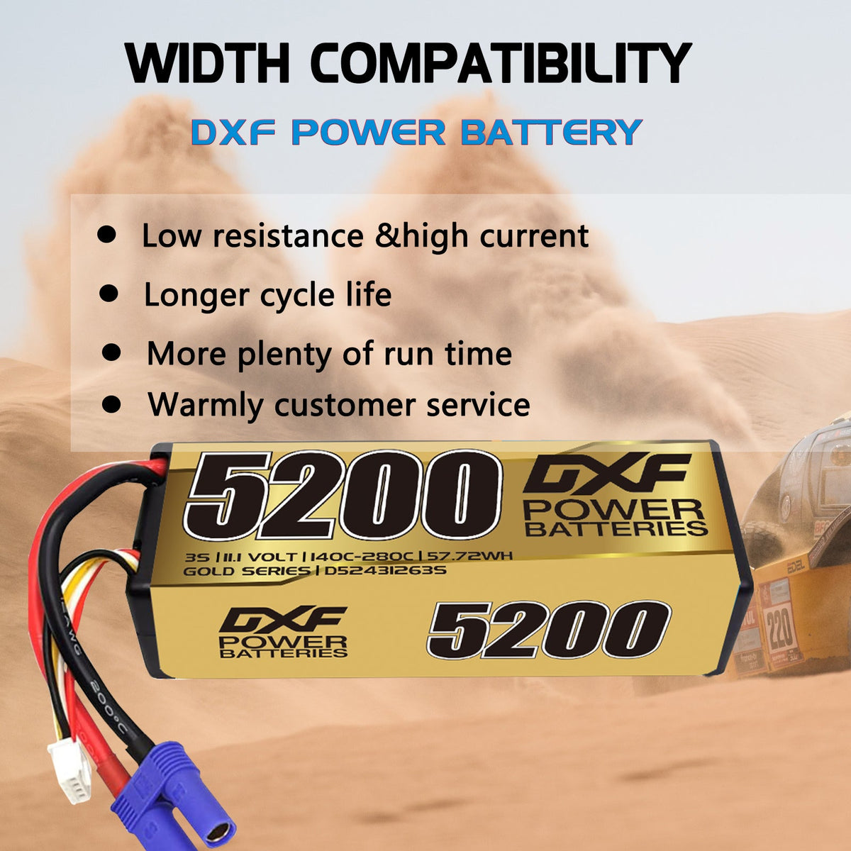 DXF LiPo Battery 3S 11.1V 5200mAh 140C Graphene Hardcase with EC5 / T / TRX / XT60 / XT90 / XT150 / Q8s Plug for RC 1/8 1/10 Buggy Truck Car Off-Road Drone