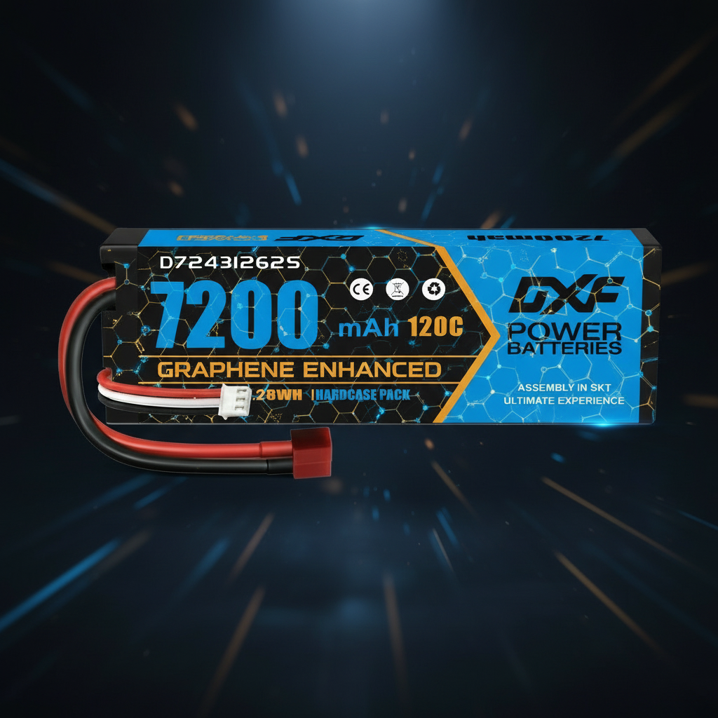 DXF 2S 7.4V 7200mAh 120C Hardcase LiPo Battery with 10AWG Deans for 1/10 1/8 RC Cars, Trucks, Buggies (2 & 4 Pack Available)