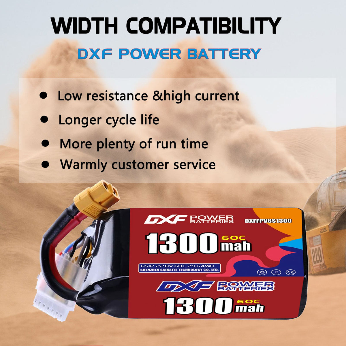 DXF LiPo Battery 6S HV 22.8V 1300mAh 60C with PH2.0 / JST / XT30 / SM / XT60 / EC5 / XT90 for FPV Drone Whoop Micro Racing