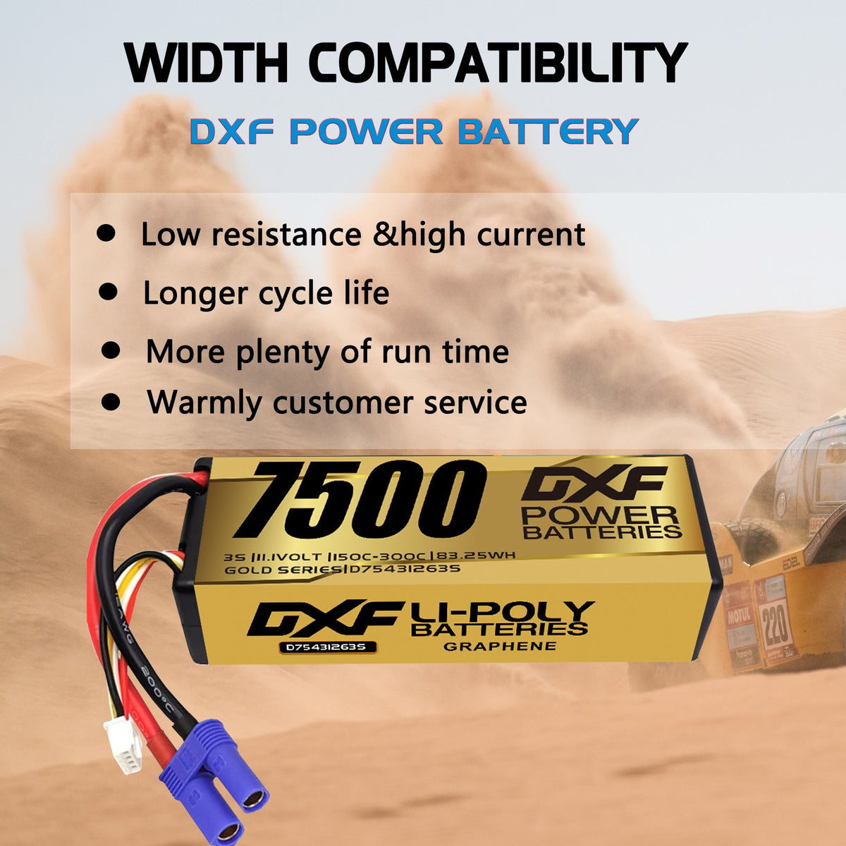 DXF LiPo Battery 3S 11.1V 7500mAh 140C Graphene Hardcase Gold with EC5 / T / TRX / XT60 / XT90 / XT150 / Q8s Plug for RC 1/8 1/10 Buggy Truck Car Off-Road Drone