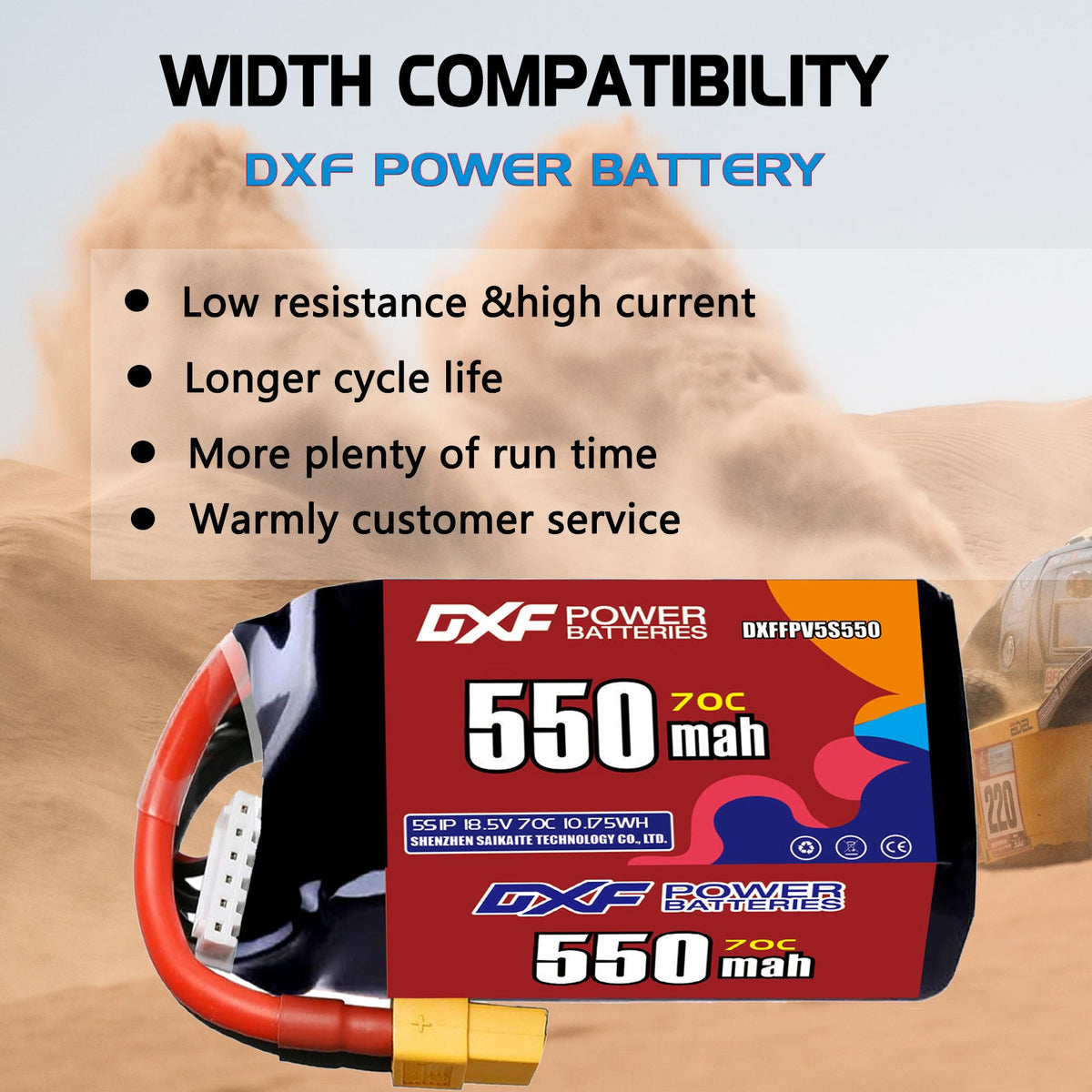 DXF LiPo Battery 5S 18.5V 550mAh 70C with PH2.0 / JST / XT30 / SM / XT60 / EC5 / XT90 for FPV Drone Whoop Micro Racing