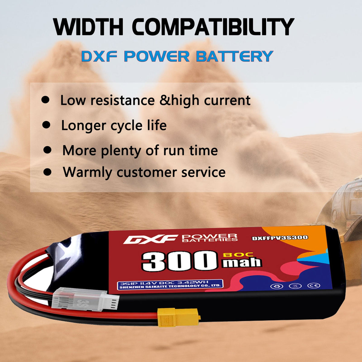 DXF LiPo Battery 3S HV 11.4V 300mAh 80C with PH2.0 / JST / XT30 / SM / XT60 / EC5 / XT90 for FPV Drone Whoop Micro Racing
